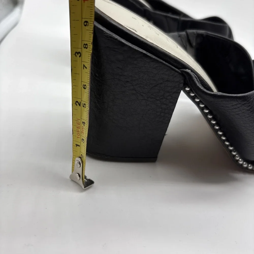 1 State Black Leather Strappy Chunky Square Toe Embellished Mule,8M